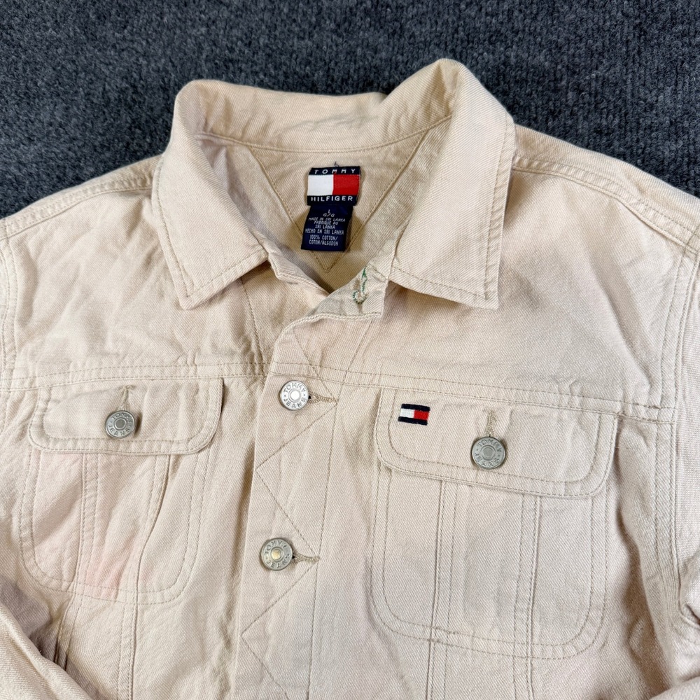 Tommy Hilfiger Women's Beige Denim Jean Jacket Size L Cotton‎ READ